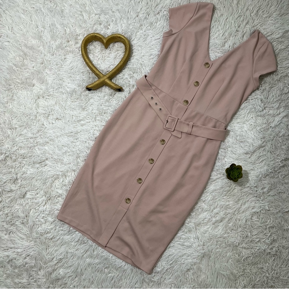 Express Pink Sheath Midi Dress V-Neck Sleeveless